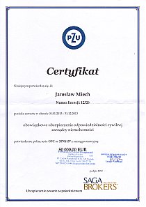 Certyfikat ubezpieczeniowy zarzdcy - Jarosaw Miech