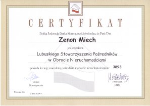 Certyfikat Polskiej Federacji Rynku Nieruchomoci - Zenon Miech